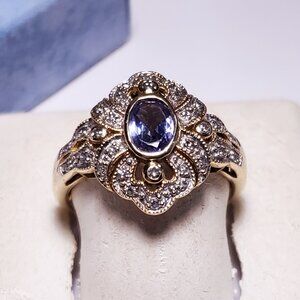 Estate 1.05ctw Natural Oval Tanzanite &Diam Filigree 14Kt YG S-10 Lds Ring#22834
